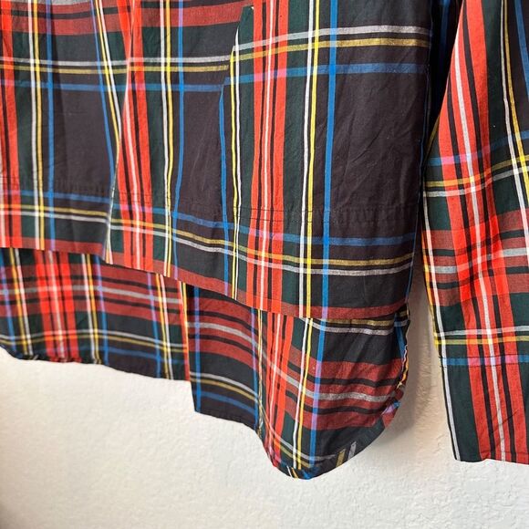 J. Crew Black Red Plaid Jewel Detail Boat Neck 100% Cotton Holiday Blouse Size 6 - Picture 2 of 6